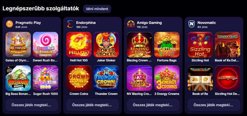 Böngészd a legnépszerűbb szolgáltatók játékgyűjteményét most 